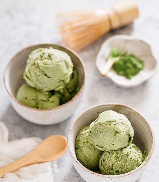 zenmatcha bowl of matcha ice cream bamboo whisk chasen